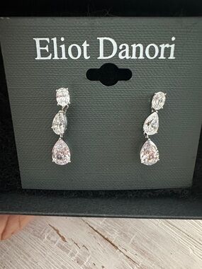 Eliot Danori Silver-Tone Clear Crystal Linear Drop Earrings - Clear